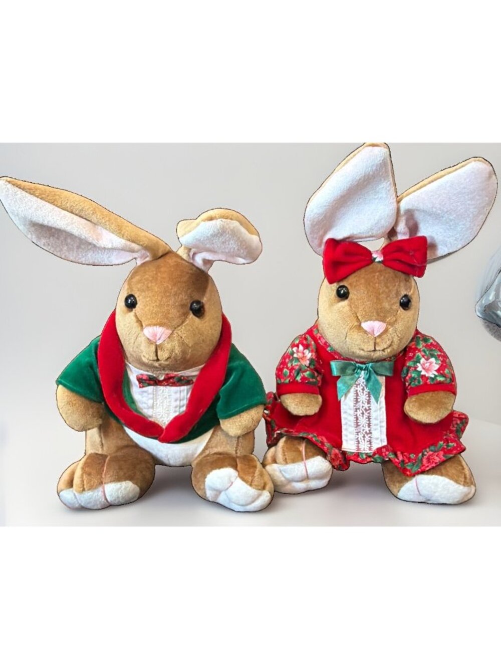 Vintage THE VELVETEEN RABBIT Christmas Holiday Stuffed Plush Set Of 2